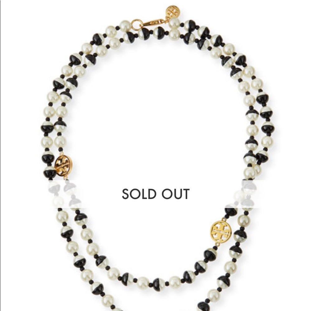 Tory Burch Evie Mini Dipped-Pearly Logo Necklace with dust bag